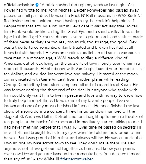 QueenCityJamz's tweet photo. Jack White tribute to Dex Romweber on IG: https://t.co/XWA8in8tv4