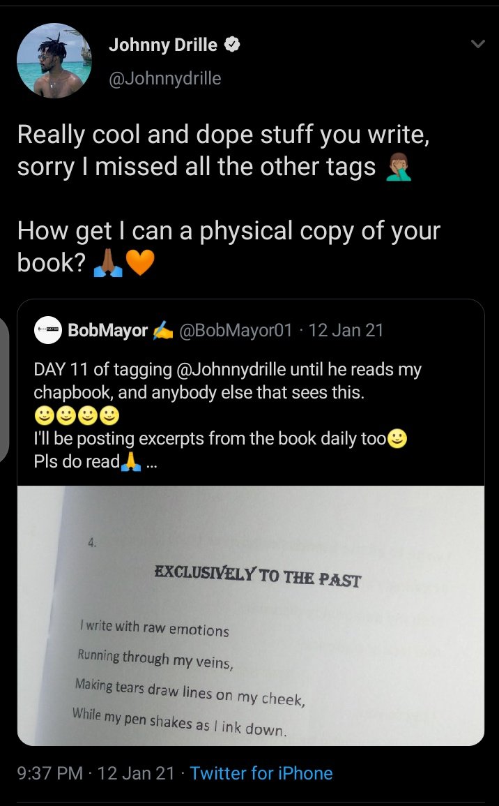 MayowaAdebobola's tweet photo. Dear JD, @Johnnydrille
12/01/21, you gave me hope, inspired me and gave me reasons to not give up. 
For some reasons, "Unclad" didn't get to you.
But now I'm here with the same reason(s), not for Unclad any longer, but for "Purple"

So please read 💜. https://t.co/FjxToaDxnX https://t.co/J1CzRbfYbm