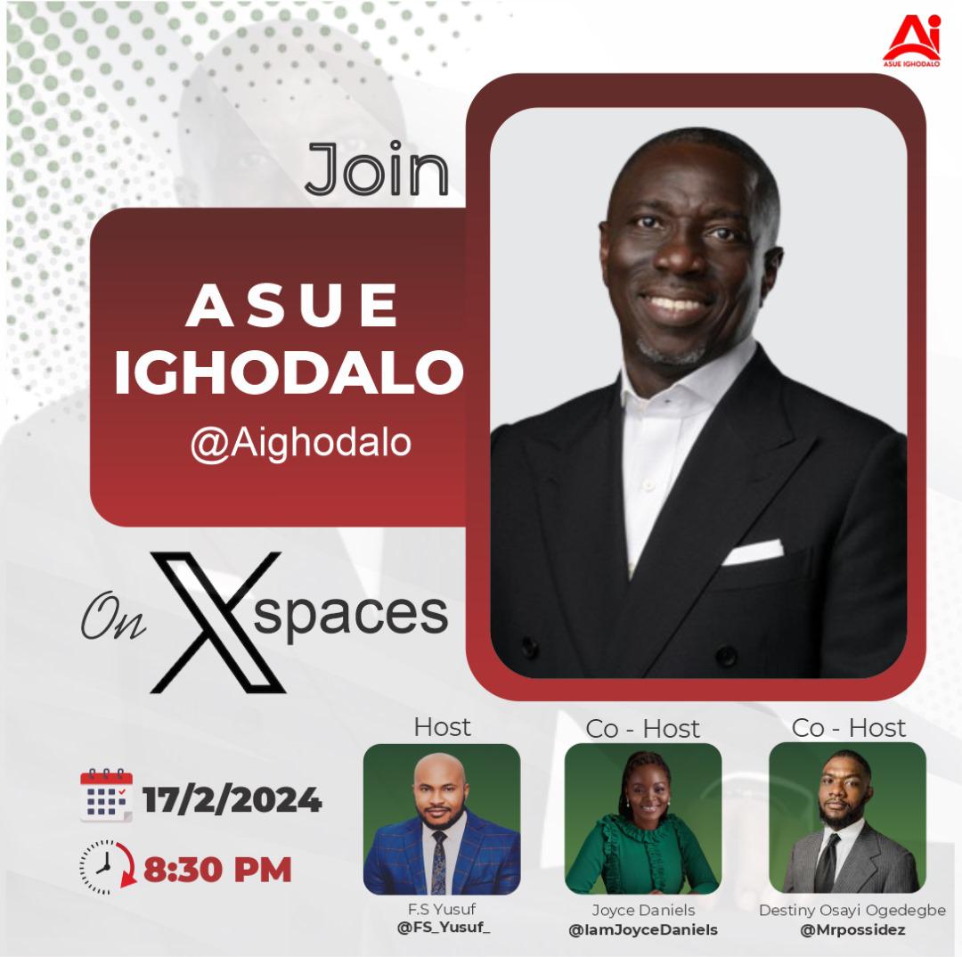 We are live now with @FS_Yusuf_ hosting @Aighodalo
