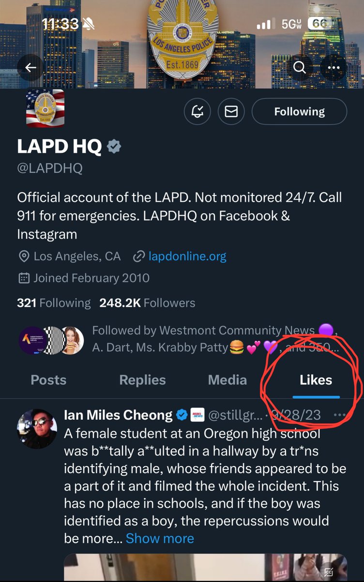The @LAPDHQ twitter account liked this tweet.