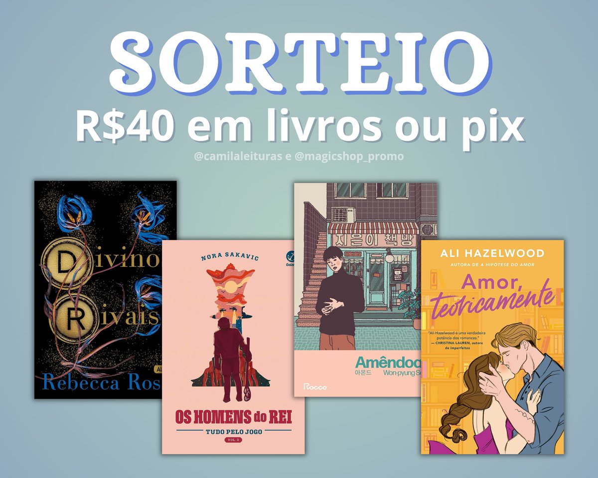 camilaleituras's tweet image. SORTEIO: R$40,00 em livros ou pix

regras:
▪︎ me seguir e seguir o @magicshop_promo
▪︎ dar fav e rt (sem citar) nesse tweet

🗓 resultado: 27/02