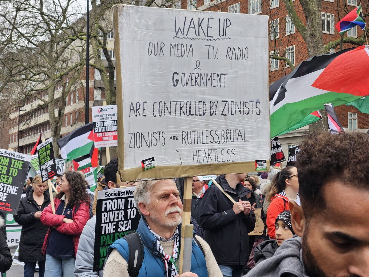 Reported from today's march. The organisers of the march need to be so much better at managing what it is about, its purpose. Pro ceasefire, anti Israel govt fine. But this is offensive and antisemitic. This form of antisemitism needs to be reckoned with...and quickly.