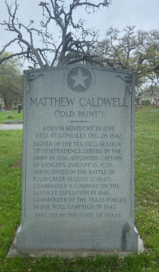 TexHistMarkers's tweet photo. Matthew Caldwell 
("Old Paint") 
Signer of the Texas Declaration of Independence Gonzales City Cemetery 
Gonzales, Gonzales County, Texas  
Location: 29.5107707, -97.4505242 
#Texas #History #TexasHistory #Alamo #GonzalesTexas #GonzalesCounty #TexasIndependence #TexasArmy https://t.co/9Lion88DYF