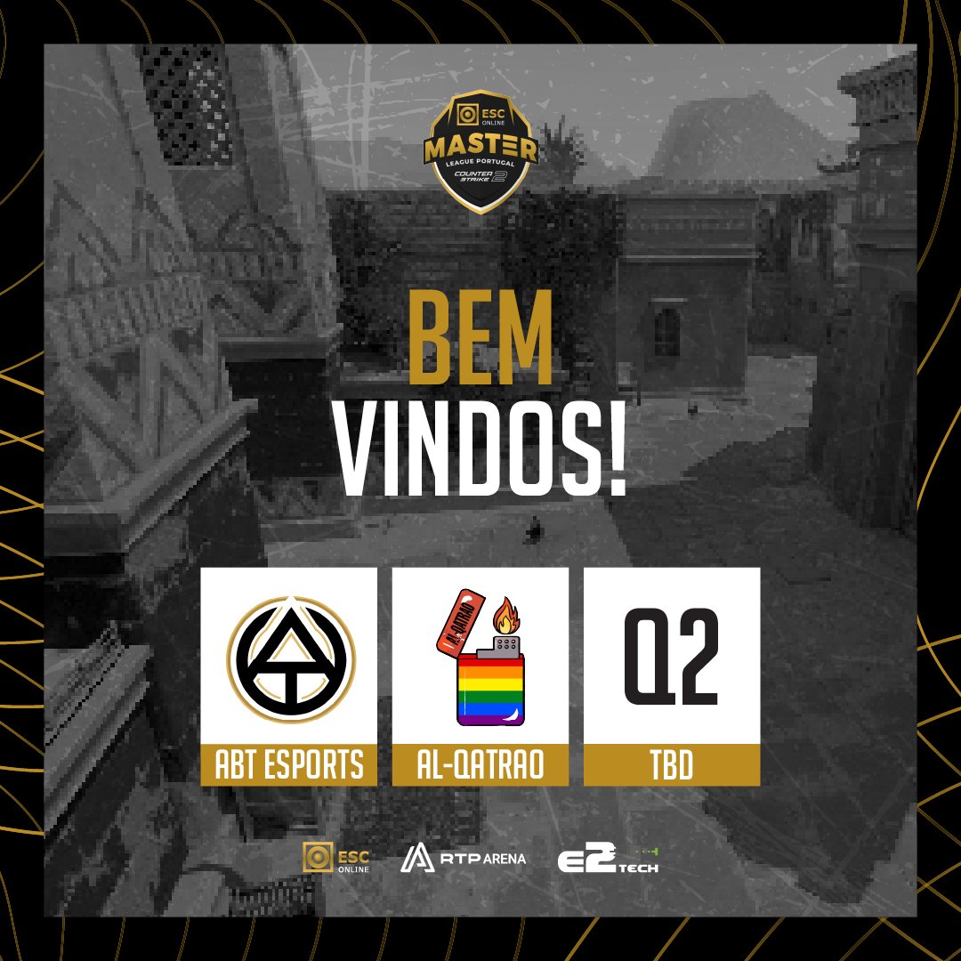 Já estão encontradas as primeiras equipas qualificadas para a contenders stage da <a href="/ESC_ESConline/">ESC Online</a> Master League Portugal XIII! 

Bem vindos,

🟡 <a href="/abtesports_org/">ABT Esports</a> 
🏳️‍🌈 AL-QATRAO

#MLPCS2 #ESCONLINEMLP