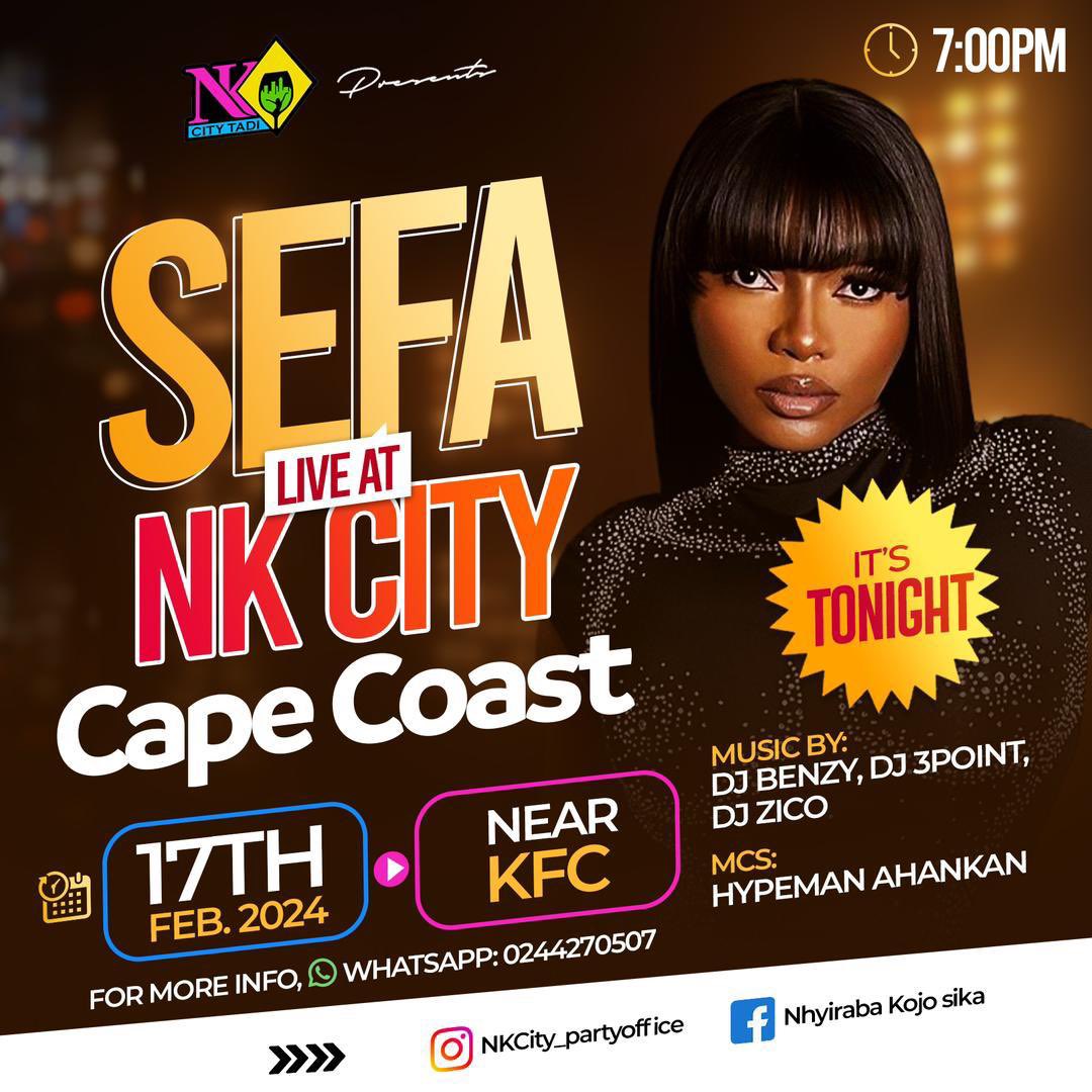 MacshatNews_Com's tweet photo. @s3fa_gh LIVE @ NK CITY CAPE COAST TONIGHT Alongside Central Region Top Artists, @TakumMusic, @saaboynomusic &amp; Kwaku Tuga Bwoy Performing Live.

It’s Going To Be Mad Fun Tonight 🔥
Don’t Miss It

Gate Opens: 8pm Till Late 
#MacshatNews #NKCITY #s3fa https://t.co/AoyBSfMuDP