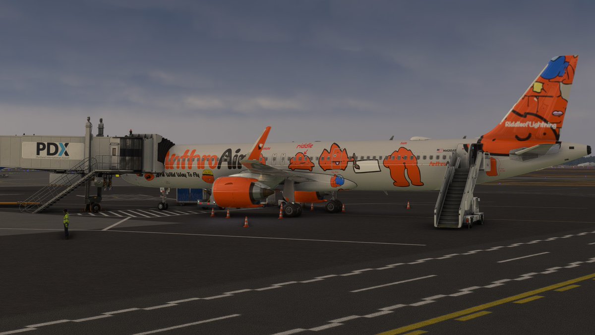AnthroAir's tweet image. Our final new delivery is of an Airbus A321-Neo, Painted in our beautiful riddle of lightning stickerbook livery.

It was caught by an avgeek on the ground outside of Portland International while on it's final approach.

The only snack on these flights are pizzarolls
#furry #NFC