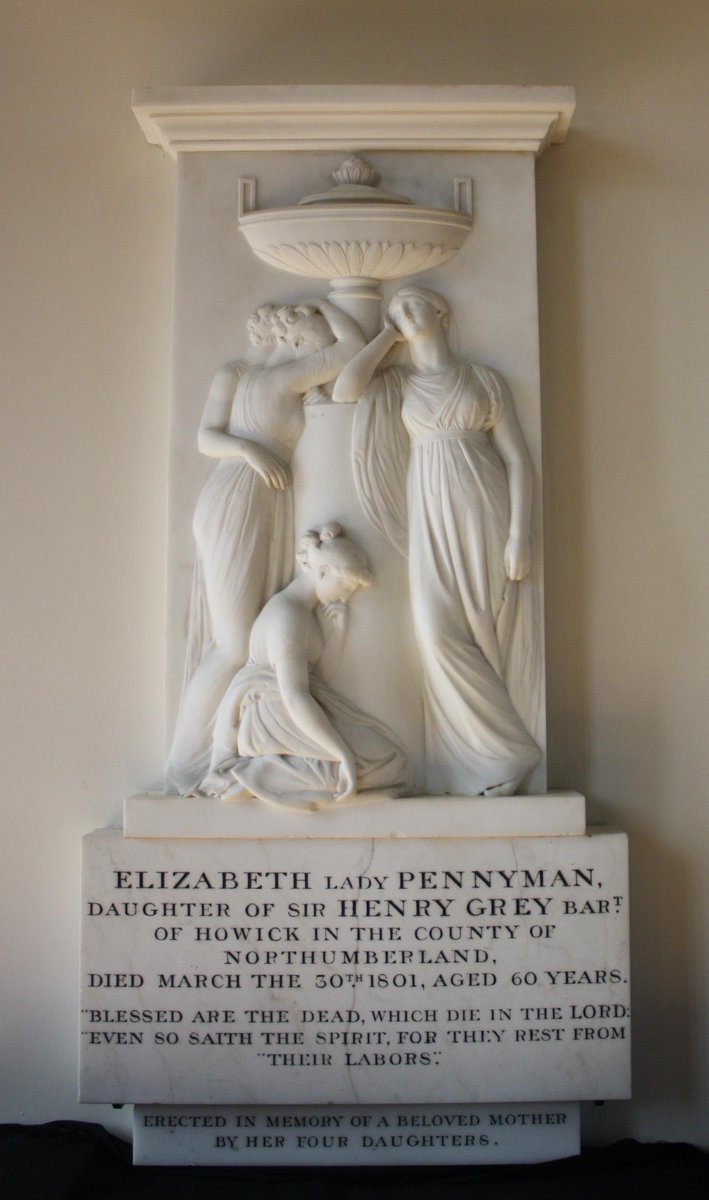 mavmaramis's tweet photo. Church of St. Gregory, Dawlish, Devon. Marble wall tablet to Lady Elizabeth Pennyman d.1801. Three mourning females, urn on pedestal. Photos 21.09.2021. #Dawlish #Devon #monument #memorial #walltablet #plaque #momumentalInscritption #ElizabethPennyman @Portaspeciosa https://t.co/AhOq6qXKjI