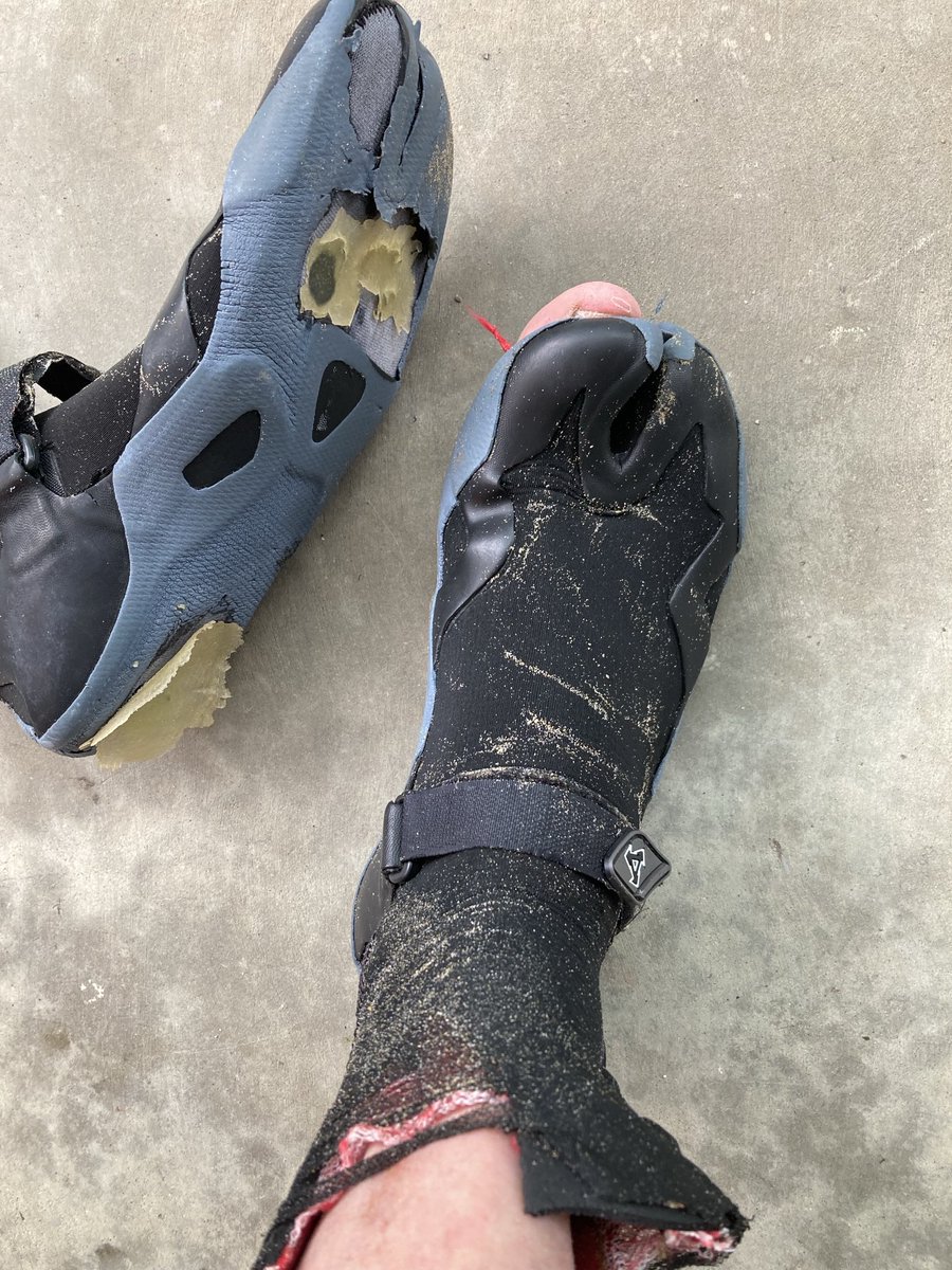 It’s safe to say these have seen their last ride in the waves. There’s not enough Shoe-Goo around to try fixing them again! Time to go booty shopping. #morrobaysurf #morrobay