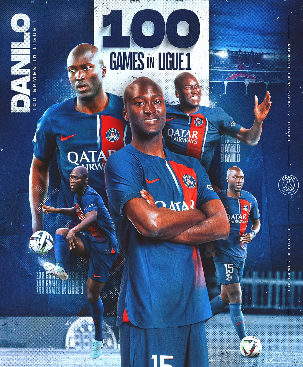 1️⃣0️⃣0️⃣e match en #Ligue1 pour @iamDaniloP, sous les couleurs du Paris Saint-Germain 🙌❤️💙 #FCNPSG