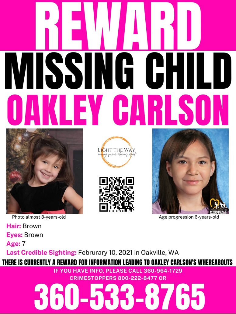 Help spread awareness for #oakleycarlson this weekend! Age progression flyer below!  #justiceforoakley #StillMissing #MissingChild #Missing #Washington