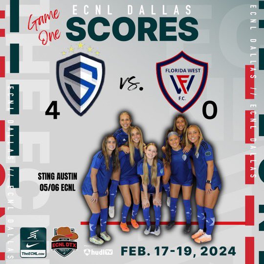 We get #ECNLDallas24 started off right with a big 4-0 win!!! <a href="/ImYouthSoccer/">ECNL/GA/Recruiting/College Soccer</a> <a href="/ImCollegeSoccer/">College Soccer Truth ™</a> <a href="/sting_austin/">Sting Austin</a> <a href="/ECNLgirls/">ECNL Girls</a> <a href="/EcnlTexas/">ECNL Girls Texas Conference</a> <a href="/TopDrawerSoccer/">TopDrawerSoccer</a> <a href="/PrepSoccer/">Prep Soccer ⚽️</a>
