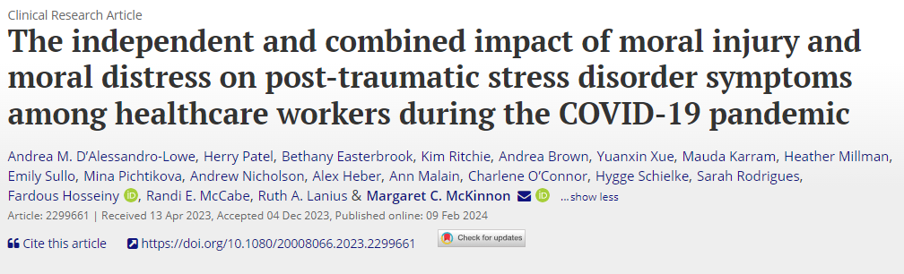 uOttawa Psychiatry | Psychiatrie (@uopsychiatry) on Twitter photo New #openaccess publication in <a href="/Psychotraumatol/">Psychotraumatology</a> featuring Alexandra Heber, which found a relation between moral injury and post-traumatic stress disorder among healthcare workers during the COVID-19 pandemic. tandfonline.com/doi/full/10.10… New #openaccess publication in <a href="/Psychotraumatol/">Psychotraumatology</a> featuring Alexandra Heber, which found a relation between moral injury and post-traumatic stress disorder among healthcare workers during the COVID-19 pandemic. tandfonline.com/doi/full/10.10…
