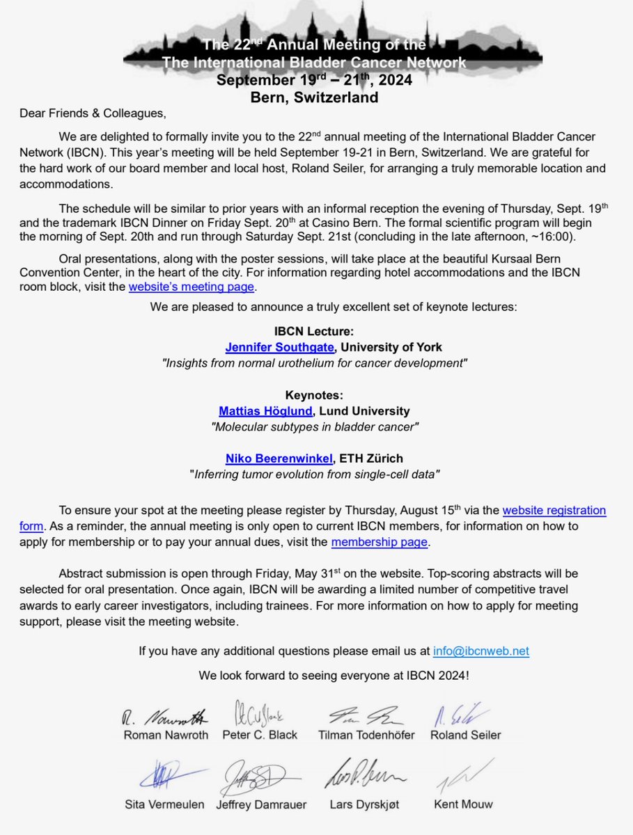 We are excited to announce that meeting registration and abstract submission for the 2024 IBCN Annual Meeting in Bern, Switzerland is now OPEN! Please visit ibcnweb.com for all the details. #IBCN2024 @pcvblack @ttodenhoefer @Roland3097 @LDyrskjot @mouwlab