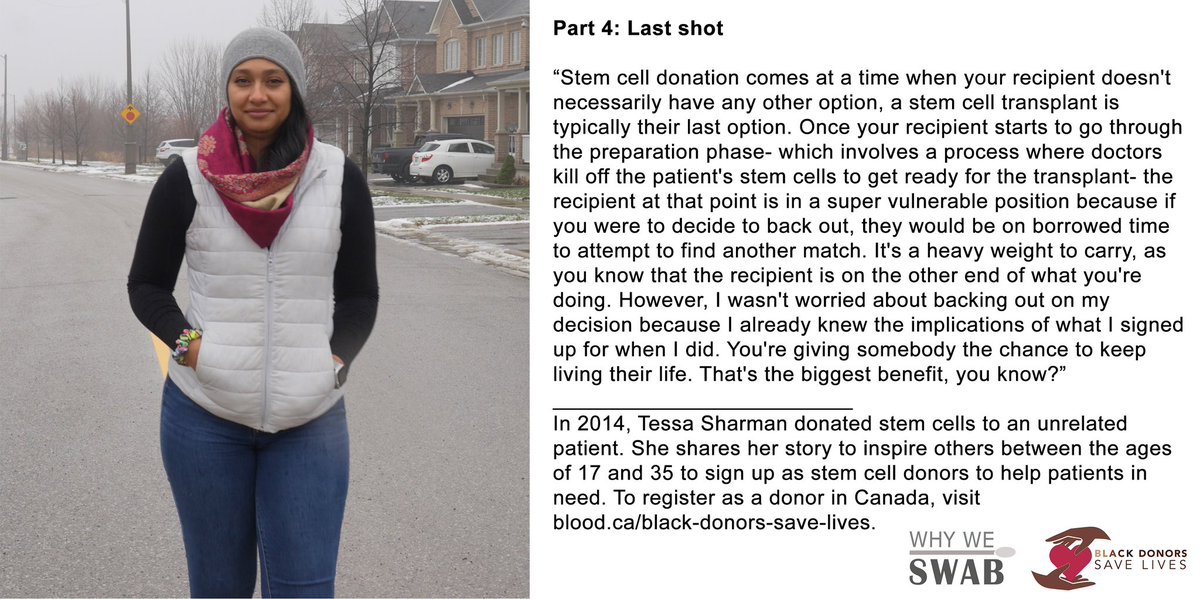 Why We Swab (@whyweswab) on Twitter photo Part 4: Last shot
“Stem cell donation comes at a time when your recipient doesn't necessarily have any other option, a stem cell transplant is typically their last option. Once your recipient starts to go through…” #WhyWeSwab #stemcelldonor #stemcells #cancer <a href="/CanadasLifeline/">Canadian Blood Services</a> Part 4: Last shot
“Stem cell donation comes at a time when your recipient doesn't necessarily have any other option, a stem cell transplant is typically their last option. Once your recipient starts to go through…” #WhyWeSwab #stemcelldonor #stemcells #cancer <a href="/CanadasLifeline/">Canadian Blood Services</a>