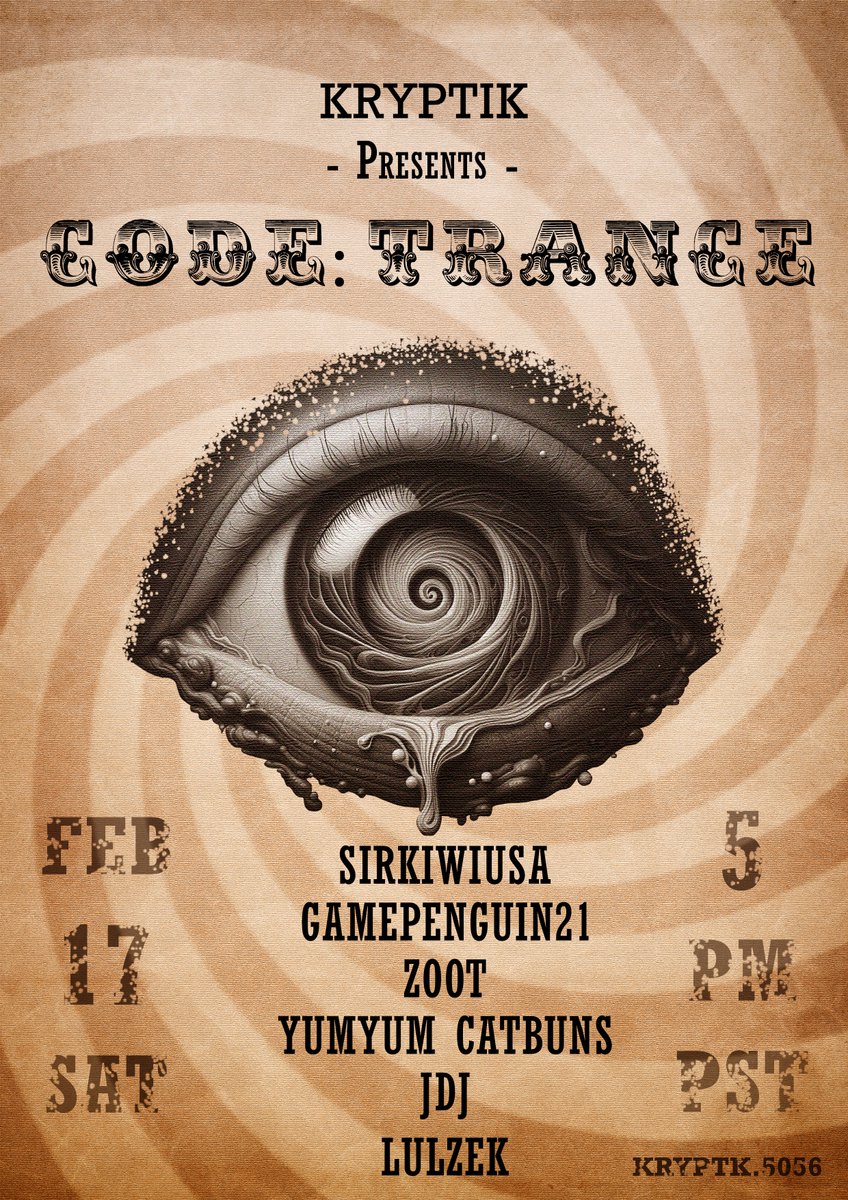 ClubKryptik's tweet image. CODE: TRANCE:
TONIGHT 5PM PST
@SirKiwiUSA @gamepenguin21 @joshuadavidj @lulzek 
vrc.group/KRYPTK.5056
Poster by @Opera_exe