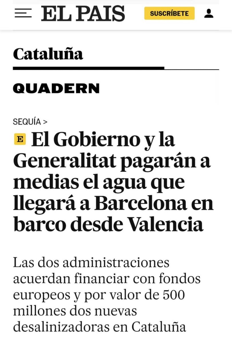 HAY QUE SER IMBÉCILES para verter el agua dulce del Ebro al mar, desalinizarla en Sagunto y transportarla mediante barcos a Cataluña

HAY QUE SER IMBÉCILES para gastarse 500 millones de euros en salinizadoras en vez de en embalses

PERO, ¿SE TRATA DE IMBÉCILES O DE MERCENARIOS?