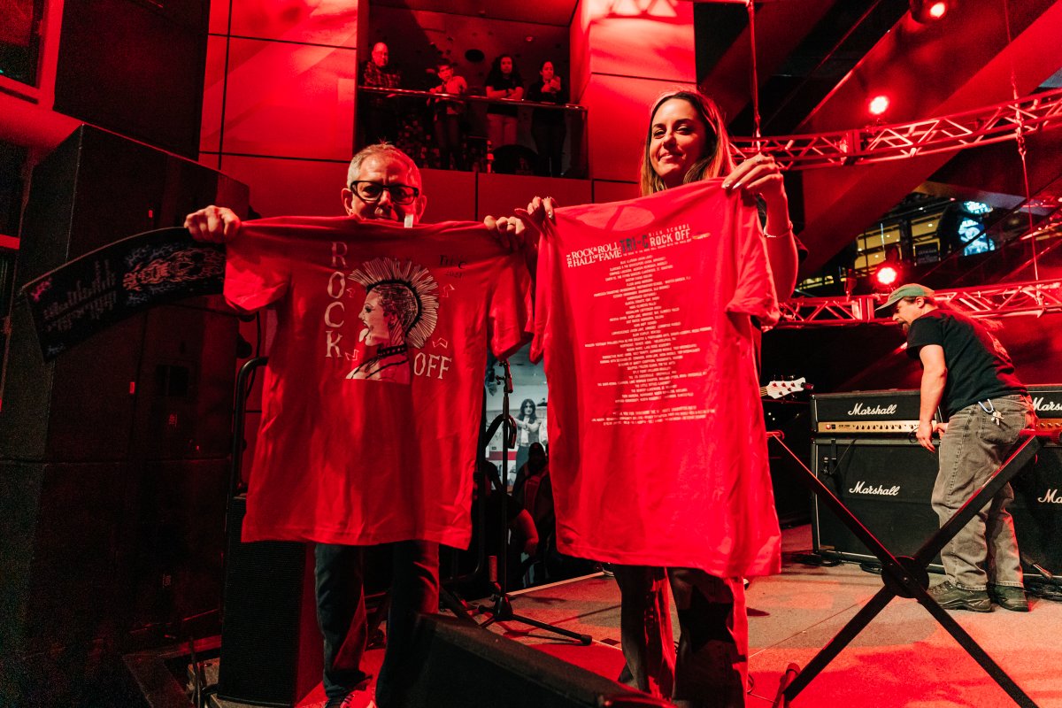 HSRockOff's tweet photo. Limited merch for Rock Off is available at tonight’s semi-final round!

Congratulations to the students on their winning designs.
Poster – Mia S., St. Joseph Academy
T-Shirt – Rain P., St. Joseph Academy
Album Cover - Scarlett L., Fairview High School
📸: @aterrormusical https://t.co/FRBP8CtzR7