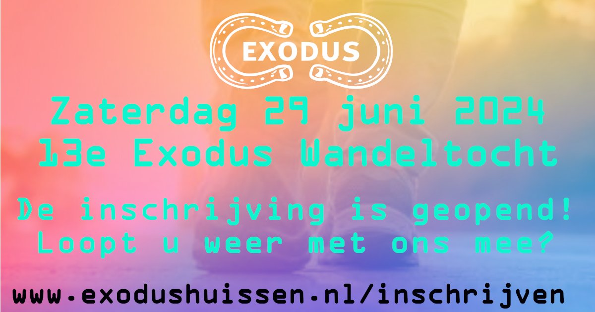 De inschrijving voor de Exodus wandeltocht in Huissen is weer geopend. Dit jaar lopen we op zaterdag 29 juni. Loop je weer met ons mee?
exodushuissen.nl/inschrijven