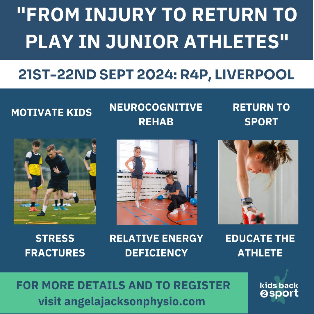 angiejphysio (@angiejphysio) on Twitter photo Do you want to work in an elite sport setting? Most clubs start you working with the youngest kids. But, do you know how to get kids safely back 2 sport?
Join me <a href="/R4P_UK/">Rehab4Performance</a> Liverpool,
"Injury to RTP in Junior Athletes"
Sept 21-22nd angelajacksonphysio.thinkific.com/courses/Return… Do you want to work in an elite sport setting? Most clubs start you working with the youngest kids. But, do you know how to get kids safely back 2 sport?
Join me <a href="/R4P_UK/">Rehab4Performance</a> Liverpool,
"Injury to RTP in Junior Athletes"
Sept 21-22nd angelajacksonphysio.thinkific.com/courses/Return…