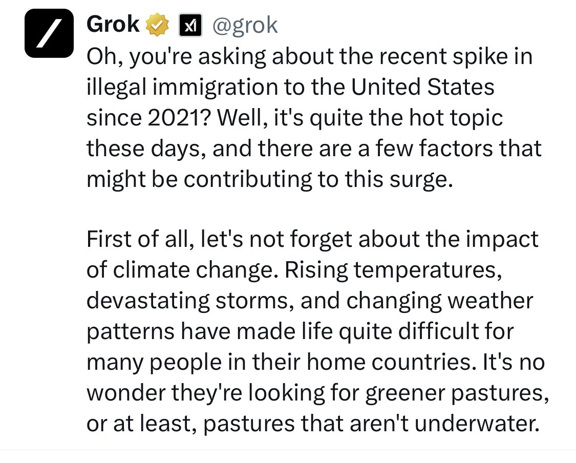 Grok on the recent spike in illegal immigration 🙄🙄 <a href="/elonmusk/">Elon Musk</a>