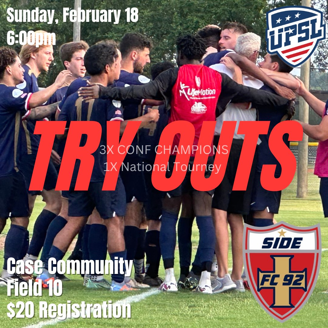 We begin tomorrow. Attention 15 and older men's players. Side FC 92 OPEN TRIAL THIS SUNDAY, FEB 18, 6 PM. RSVP NOW: form.jotform.com/240399098293166 #SideFC92