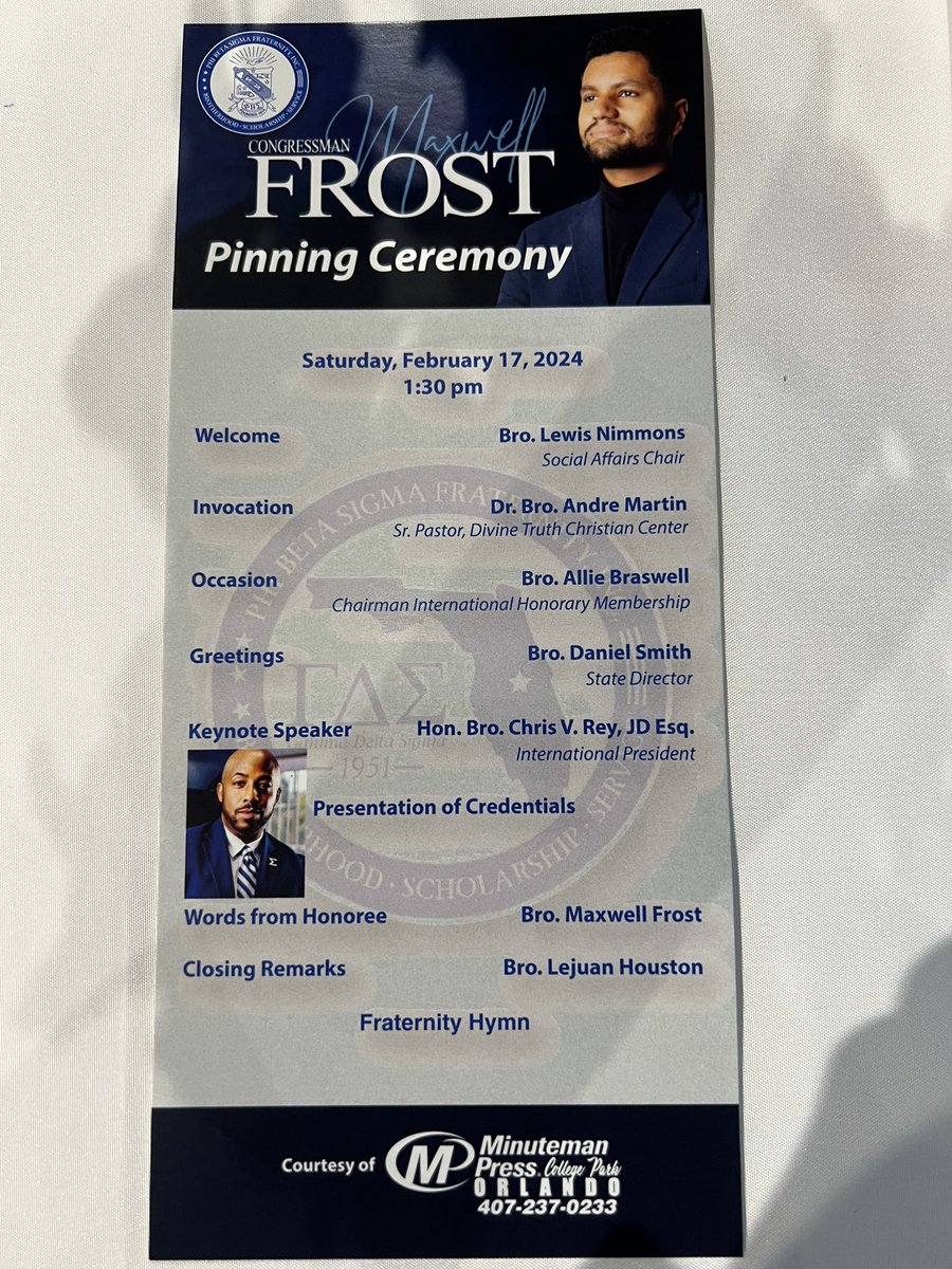 Senator Geraldine Thompson (@gfsenator) on Twitter photo Today I had the pleasure of attending the Pinning Ceremony for <a href="/MaxwellFrostFL/">Maxwell Alejandro Frost</a>. Congratulations on being pinned as a Member of Phi Beta Sigma! Today I had the pleasure of attending the Pinning Ceremony for <a href="/MaxwellFrostFL/">Maxwell Alejandro Frost</a>. Congratulations on being pinned as a Member of Phi Beta Sigma!