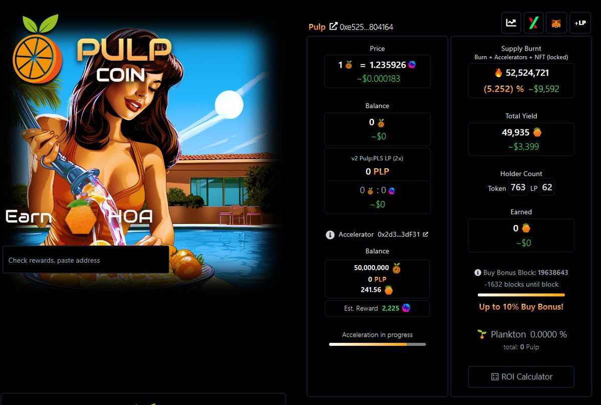 StyloIRL's tweet photo. #PulpCoin $PULP
Ratio to PLS: 1.23
Market Cap: 177k
LP: 27k
Liquidity Providers: 62
Holders: 763
Overall Yield: 49,935 $HOA
https://t.co/kpjIARPcux https://t.co/m6LxAiBwCb
