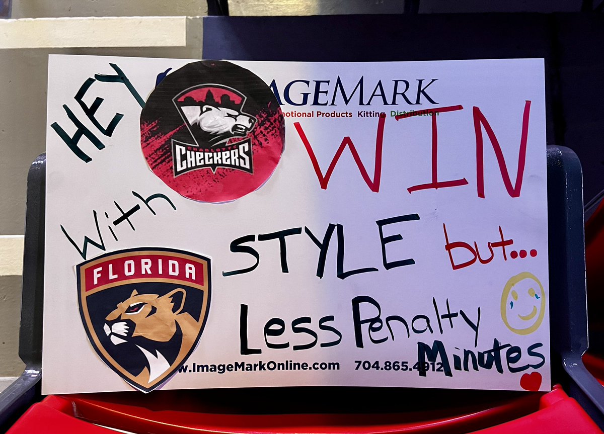 It’s @FlaPanthers night at the @CheckersHockey.  I made a sign 🤣#letsgocheckers