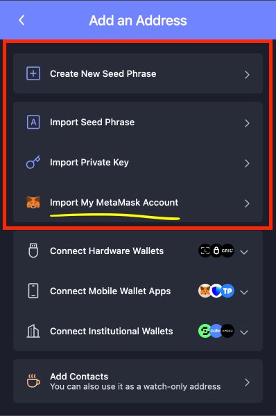 Create a Rabby wallet (importing from MetaMask is preferred