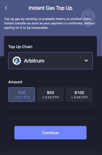 Select payment token on the Top Up chain