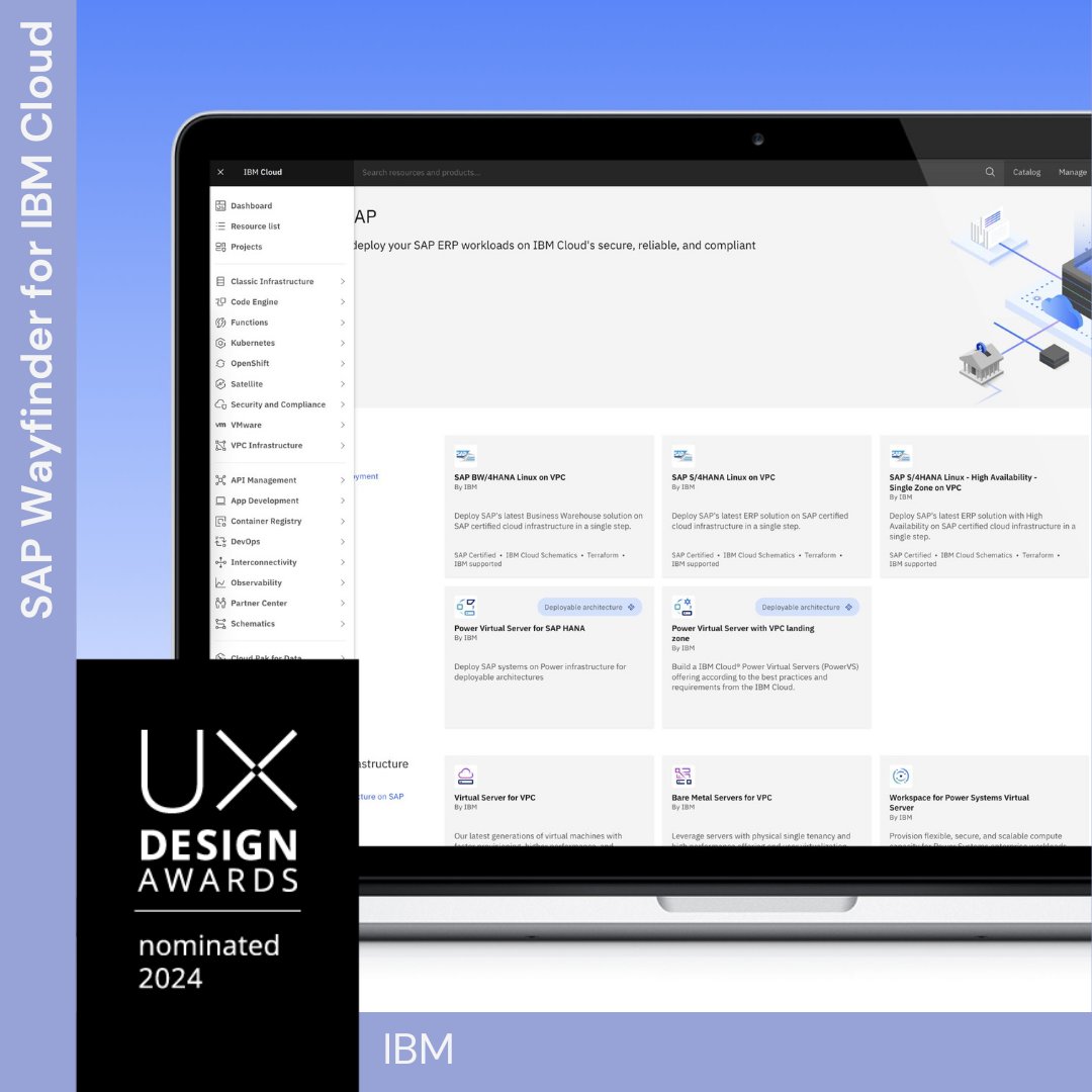 uxdawards's tweet image. Congratulations to IBM on the #UXDA24 nomination of “SAP Wayfinder for IBM Cloud”🥳

Check out the nominated projects and vote 👉 bit.ly/490B8Py

#uxdesign #uxdesignawards #UXDA24 #uxawards #uxcompetition #userexperiencedesign #designawards #ux