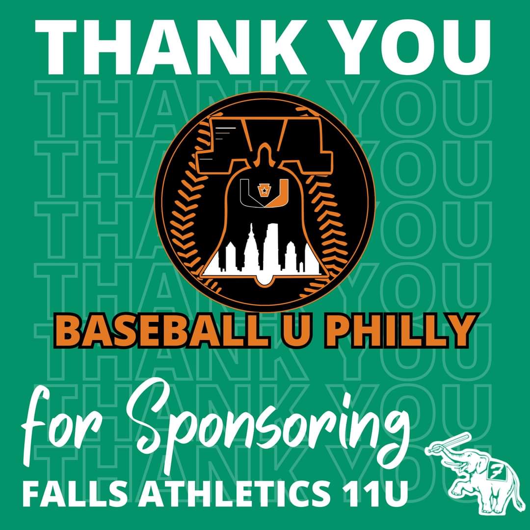 Thank you to <a href="/GuldenJim/">Jim Gulden</a> and Baseball U PA Philadelphia for sponsoring Falls Travel 11U!

Website: BaseballUPAPhilly.com
Facebook.com/baseballupaphi…
Instagram: @ Baseball_u_pa_philly
Twitter: <a href="/BaseballUPhilly/">Baseball U PA-Philly</a>