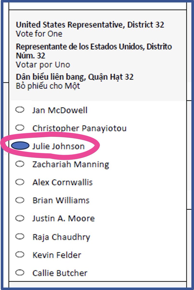 Delighted to see my dear friend @juliejohnsonTX ‘s name on my sample ballot!💙 What a treat & an honor to be able to vote for her to be MY Congresswoman in #CD32 🗳️! Join me on #TeamJulie — VOTE for her experience, her leadership, & her record of fighting for Texans! #ImWithJulie