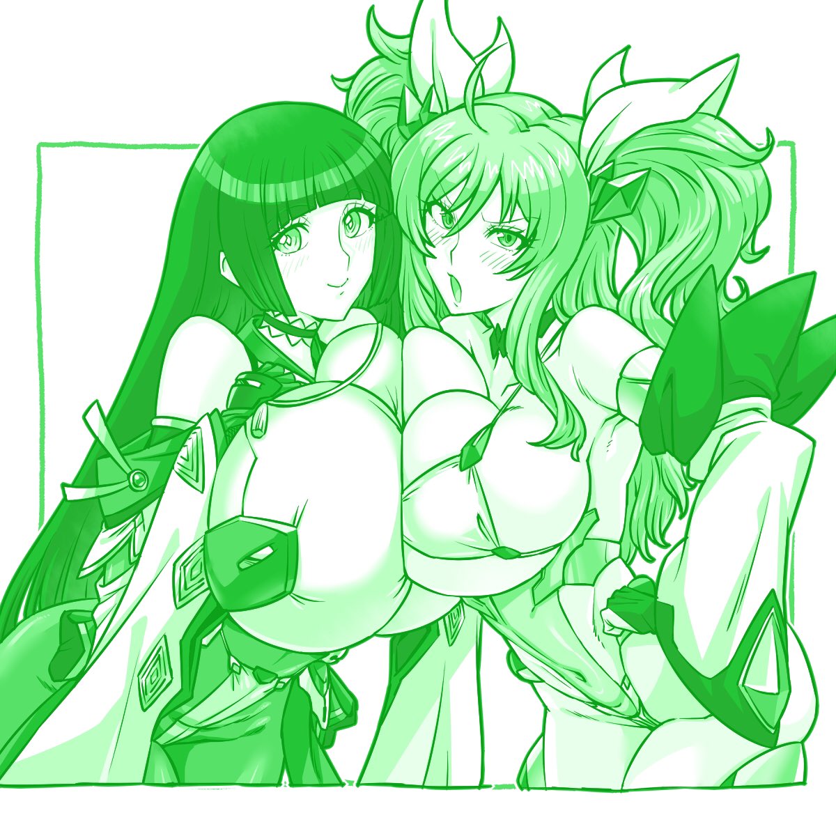 「鬼崎きららパイセンと魅神千都ちゃんのファンアートを描きました!#対魔忍RPG 」|ibara(緑の人)のイラスト