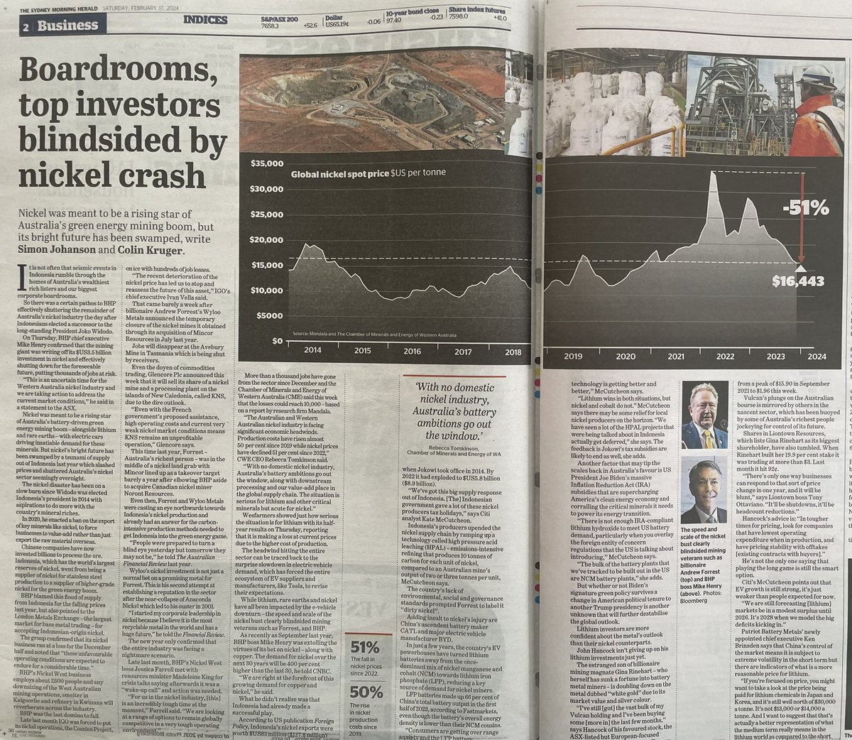 Interesting <a href="/smh/">The Sydney Morning Herald</a> article on #nickel &amp; its demise due to Indonesia production by China with nickel laterite plants &amp; refineries- also covers why #lithium stocks been so weak on falling 🇨🇳 prices tho not in Japan &amp; Korea where still >$30/t for LCE /lithium chemicals per Ken Brisden