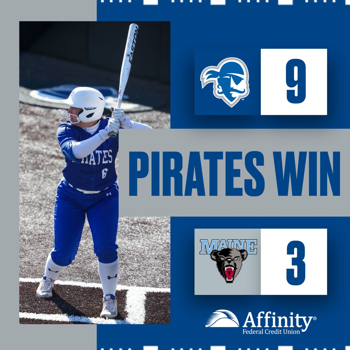 PIRATES WIN!

A great offensive effort leads us to our first win of the season! See you tonight at 6 p.m. for the nightcap against FAU!

#HALLin🔵⚪ | <a href="/AffinityFCU/">AffinityFCU</a>