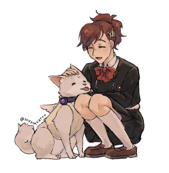 i still haven't finished the promised yukamitsu art so have this burger date + koro and ham that i drew on oomfie's aggie drawpile #persona3 #yukamitsu 