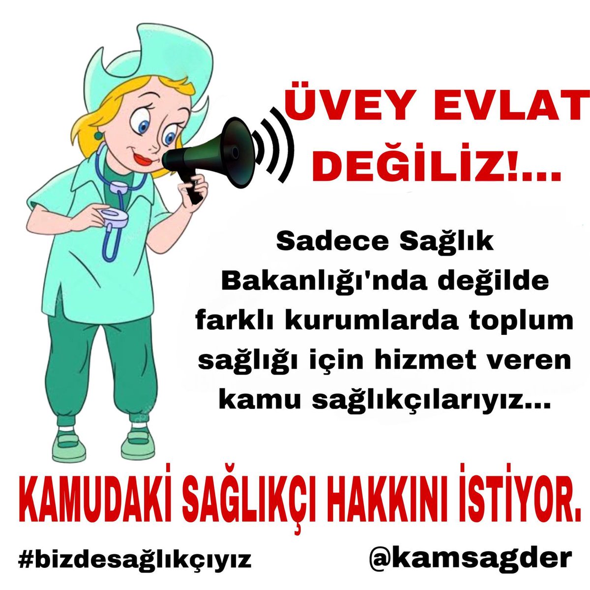 <a href="/saglikcisesiyiz/">Sağlıkçıların Sesi</a> <a href="/kamsagder/">KAMU SAĞLIKÇILARI DERNEĞİ</a> <a href="/uzmnAli/">SHU</a> Kamuda Sağlık personeline İHTİYAÇ YOKSA neden sağlık personeli istihdam ediliyor.

Sağlık personeline İHTİYAÇ VAR ve istihdam ediliyorsa sağlık personellerini *ayrıştırmadan* haklarımızı verin
<a href="/kamsagder/">KAMU SAĞLIKÇILARI DERNEĞİ</a>
#bizdesağlıkçıyız
<a href="/vedatbilgn/">Vedat Bilgin</a>
<a href="/KAYIHANPALA/">KAYIHAN PALA</a>
<a href="/Korkutata_Zeki/">Zeki Korkutata</a>
<a href="/drfahrettinkoca/">Dr. Fahrettin Koca</a>