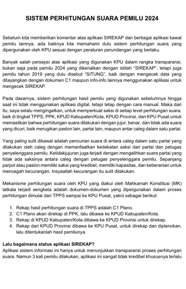 marzukialie_MA's tweet photo. Banyak sekali kesalahpahaman atas aplikasi SIREKAP yang dipergunakan KPU pdhal hanya untuk transparansi informasi, namun tidak didisclaimer bahwa itu bukan untuk perhitungan resmi KPU. Perhitungan resmi tetap dasar manual berjenjang dari TPPS sampai ke KPU Pusat. Semoga manfaat. https://t.co/EzYySvM0ad