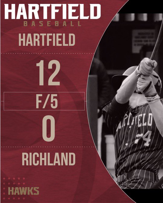 Hartfield goes perfect! 

Sam Stumph and Brayden Johnson combine for a perfect game. Brady Griffin goes 1–2 with a three run home run. Player of the game Jackson Turner goes one for one with a RBI double.