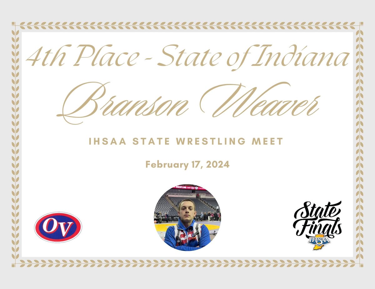 Branson Weaver becomes Owen Valley's first semi-finalist since Matt Morin won a title in 1988!
<a href="/ovhs_patriots/">Owen Valley HS</a> <a href="/OwenValley/">Owen Valley</a>