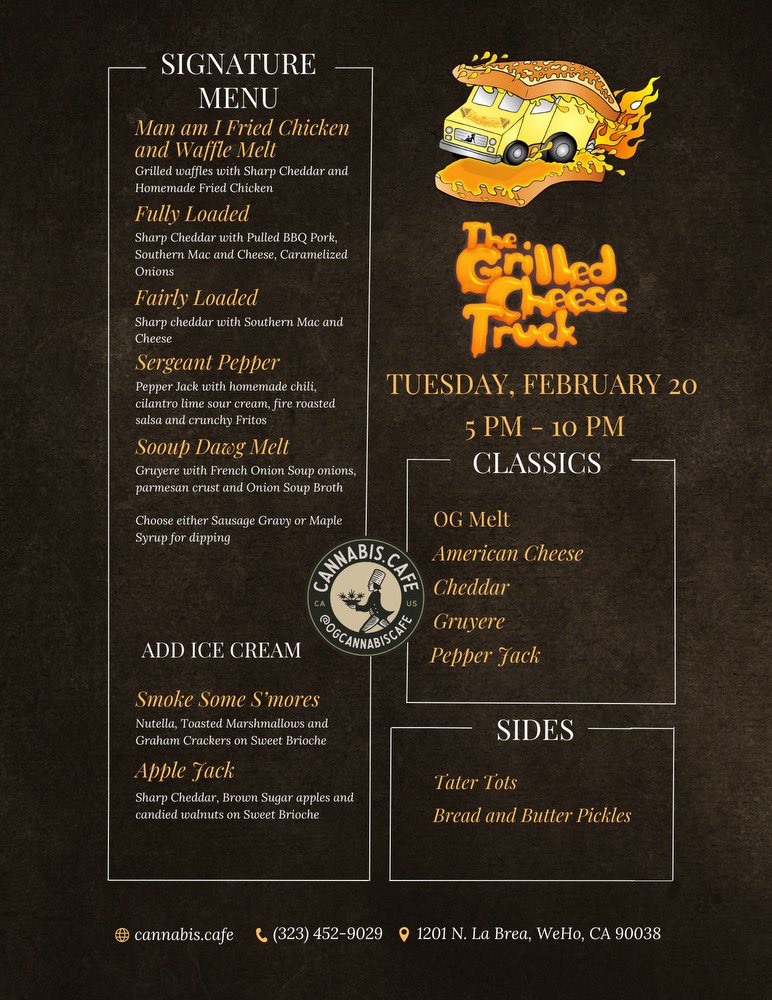 Make a reservation at cannabis.cafe for <a href="/grlldcheesetruk/">Grilled Cheese Truck</a> next week!