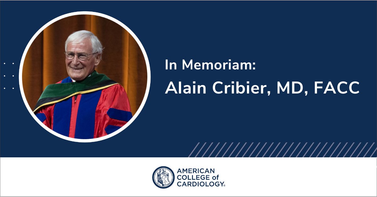 We are deeply saddened by news of Dr. Alain Cribier’s passing. “The field of cardiology is forever changed because of his vision, leadership & persistence,' said #ACCPresident @HadleyWilsonMD. More on his life and impact here: bit.ly/3uFY48j #TAVR