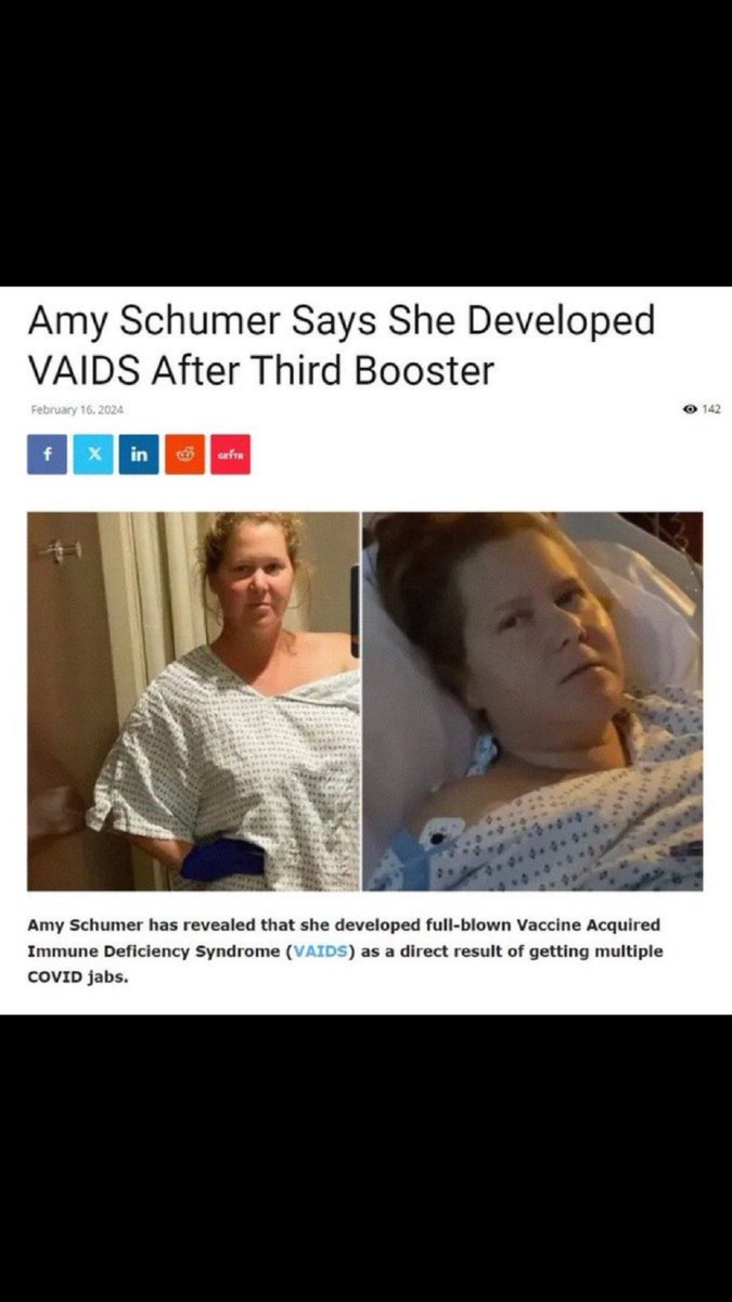 Amy Schumer develops VAIDS 

Vaccine acquired immune deficiency syndrome is very very real. 

We weren’t trying to warn you for just for shits & giggles, you just didn’t listen & called us mean anti-vax names.