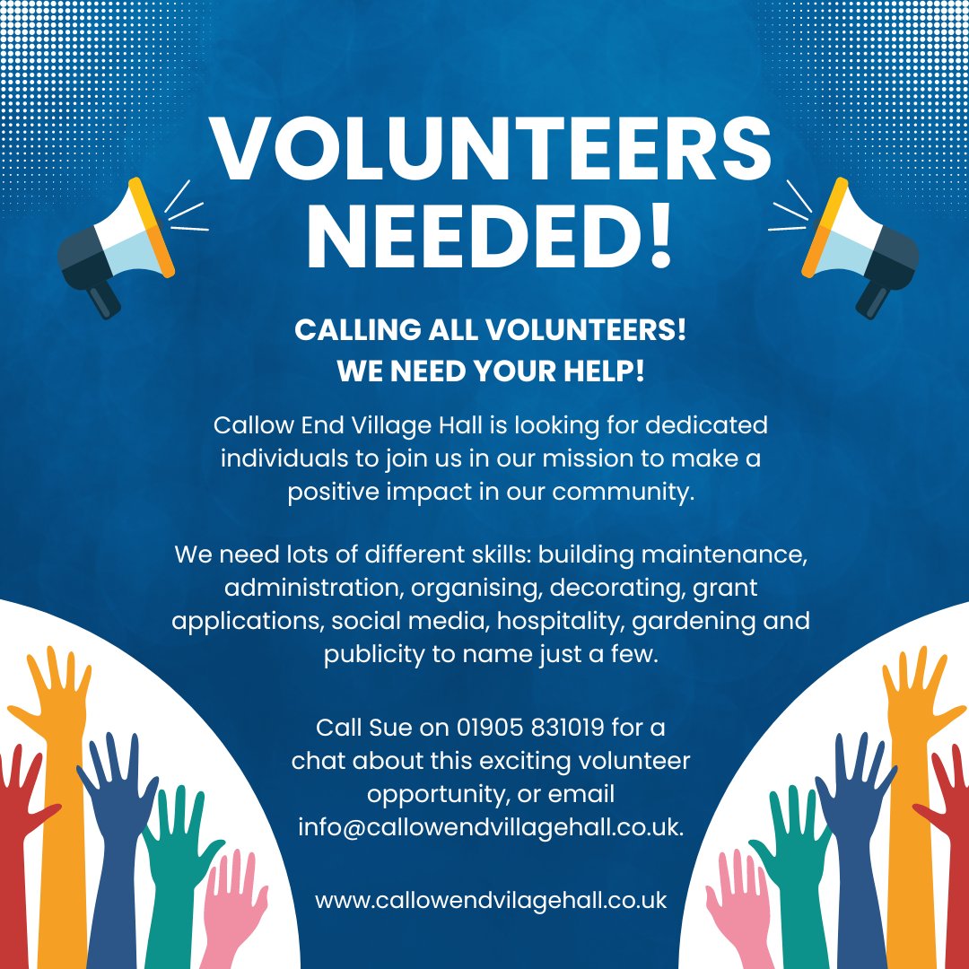 We are looking for volunteers to help run the village hall.  If you think that you can help please get in touch for a chat.