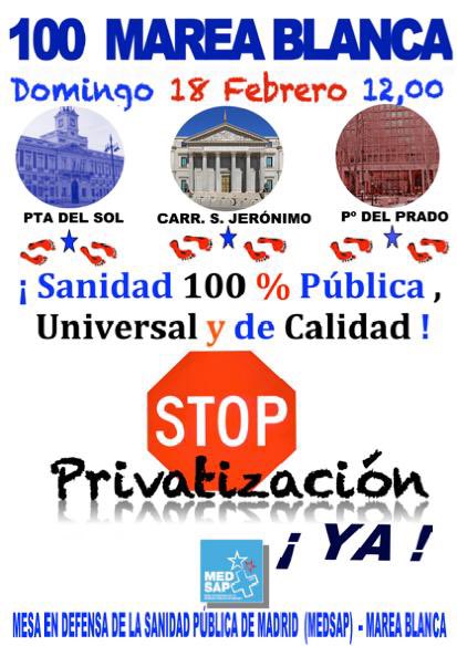 Mañana 100 Mareas Blancas para una Sanidad 100% Pública