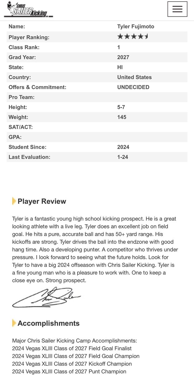 fujimode808's tweet image. I am grateful and honored to be ranked nationally by @Chris_Sailer for the class of 2027. Beyond blessed to receive a 4.5 ⭐️ rating. Thankful for the kind words in my player review. Looking forward to the next event.
🏝️✈️
@CSKRECRUITING