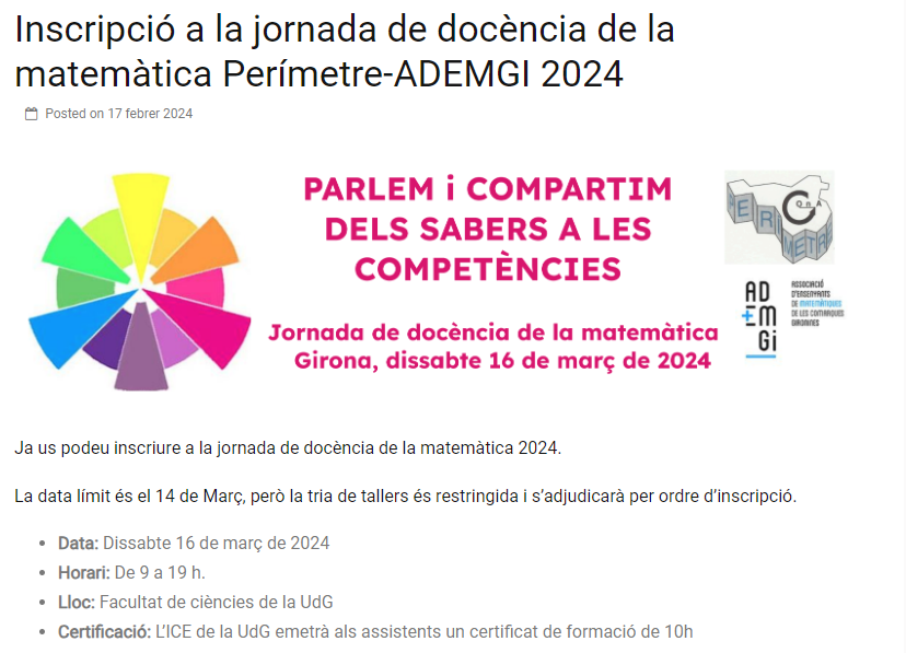 ademgi's tweet photo. Ja les tenim aquí! 24a jornada de docència de la matemàtica Perímetre-ADEMGI 2024

https://t.co/MOk69fwQpS https://t.co/TMHeOGLICd