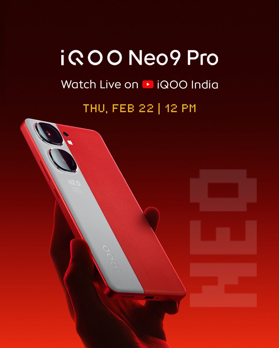 nipunmarya's tweet photo. Tick-tock, it's Neo-o-clock! ⏰
Join us on Feb 22nd at 12 PM for the launch of #iQOONeo9Pro! 

Don't be AFK for this one – tune in live on @IqooInd's YouTube channel! #PowerToWin https://t.co/YGxbaXG25K