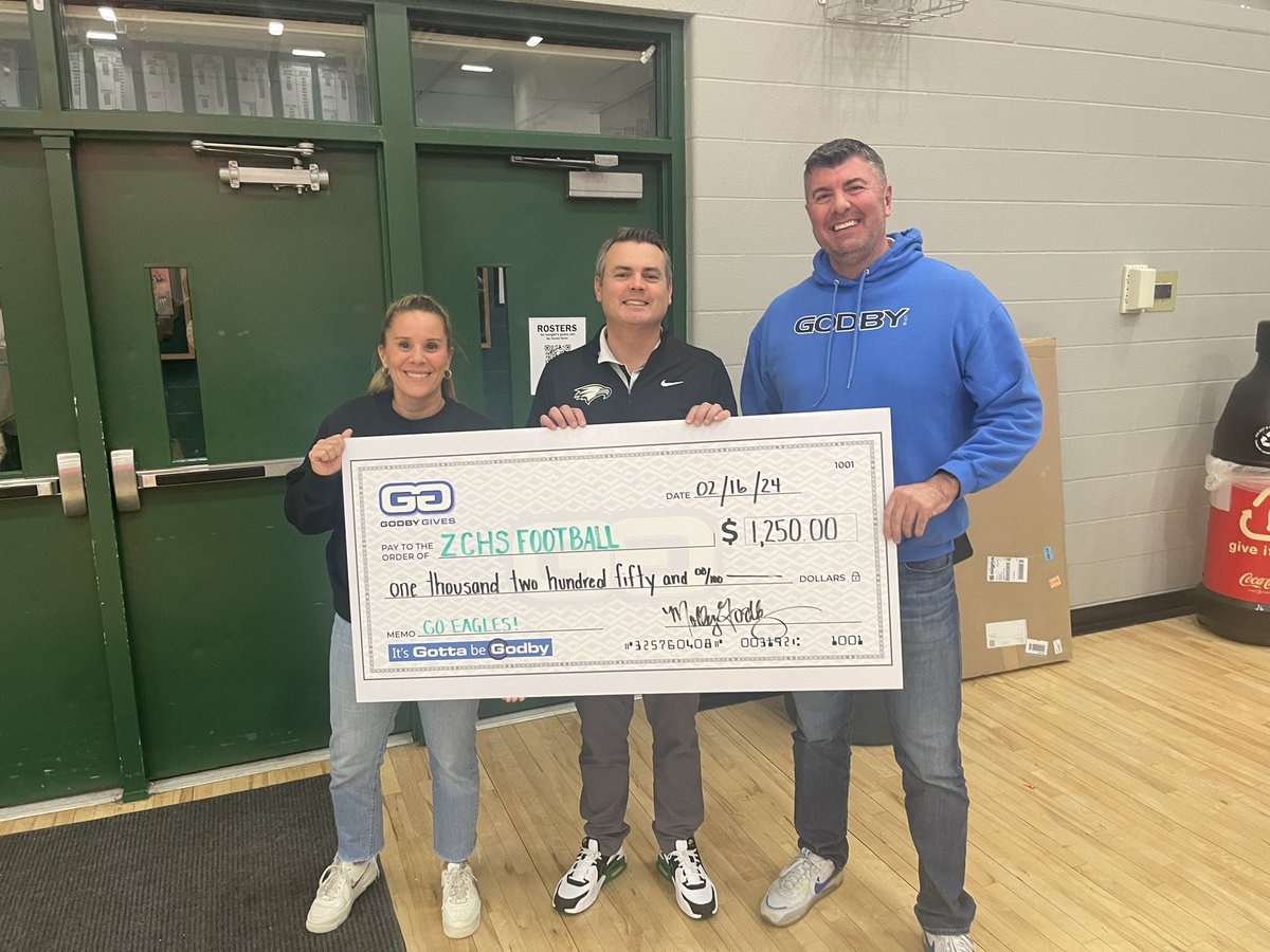 Thank you <a href="/godbyhpe/">Godby HPE</a>!  <a href="/CoachTurnquist/">Scott</a> <a href="/ZCSeagles/">Zionsville High School Athletics</a> <a href="/ZvilleFootball/">ZCHSFootball</a>